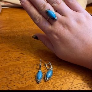Sterling Silver Turquoise Ring and Earrings Set